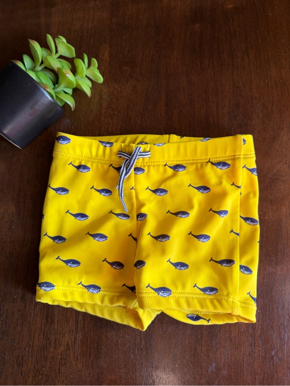 Janie &Jack Blue Whales on Yellow background Baby Swim Bottoms Size 0-3 months